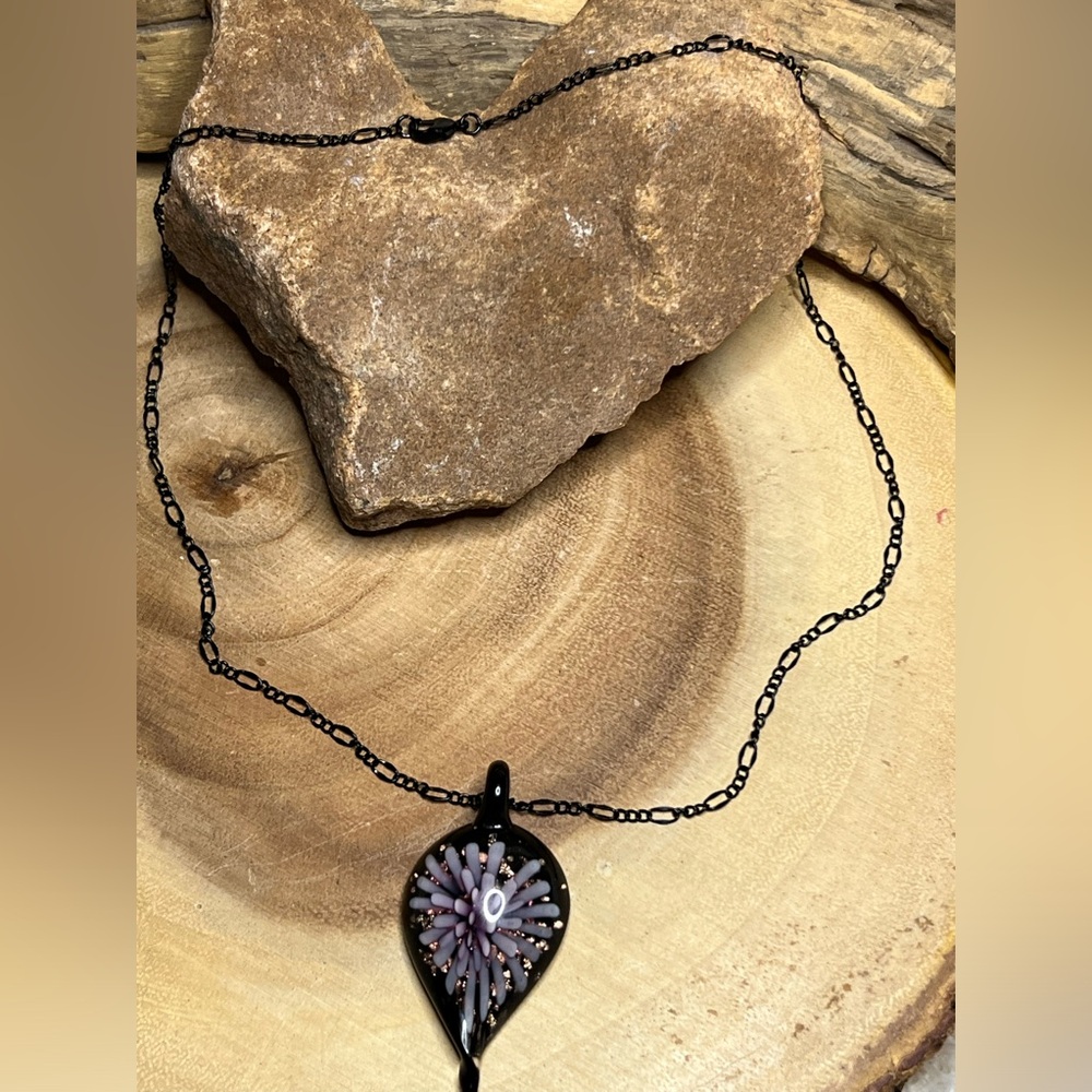 Floral glass art necklace